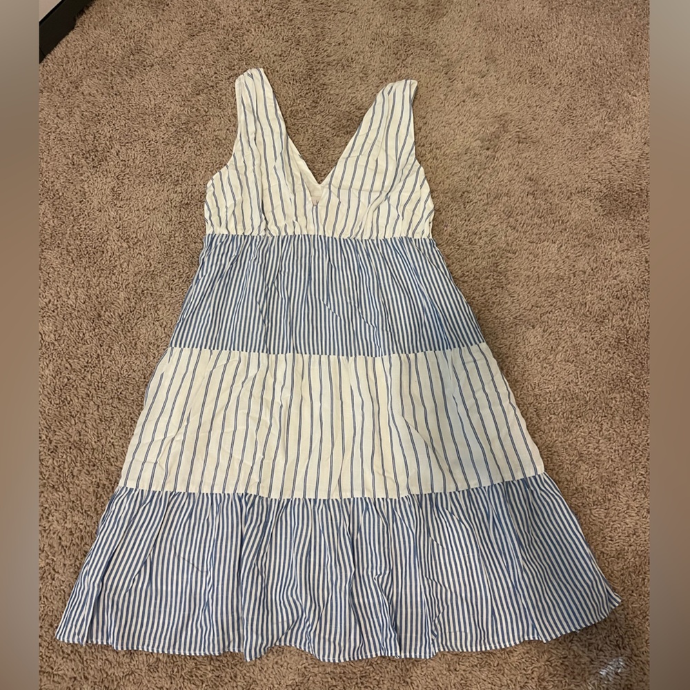 LOFT White and Blue Striped Skirt